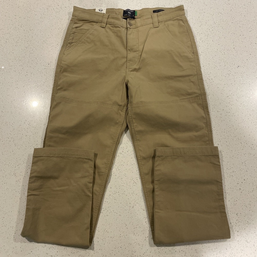 Men Docker‎ Utility Cargo Straight Fit Water Less Khaki 32/34 Double Knee NWT